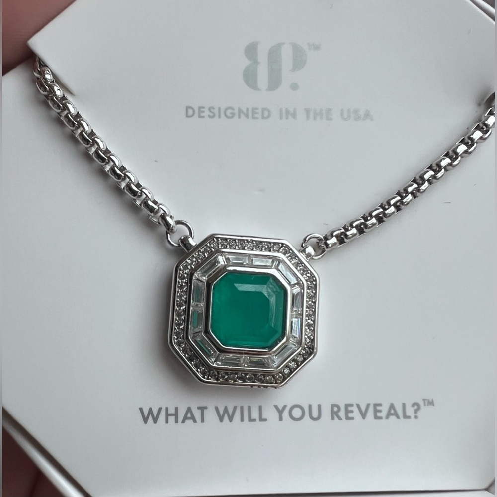 New Bomb Party Cradled Fire Brazilian Emerald Pendant Necklace on Rhodium